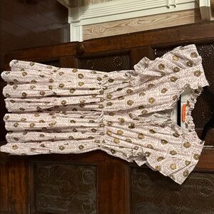 Oliphant Pink and Gold Ruffle Sleeve Dress